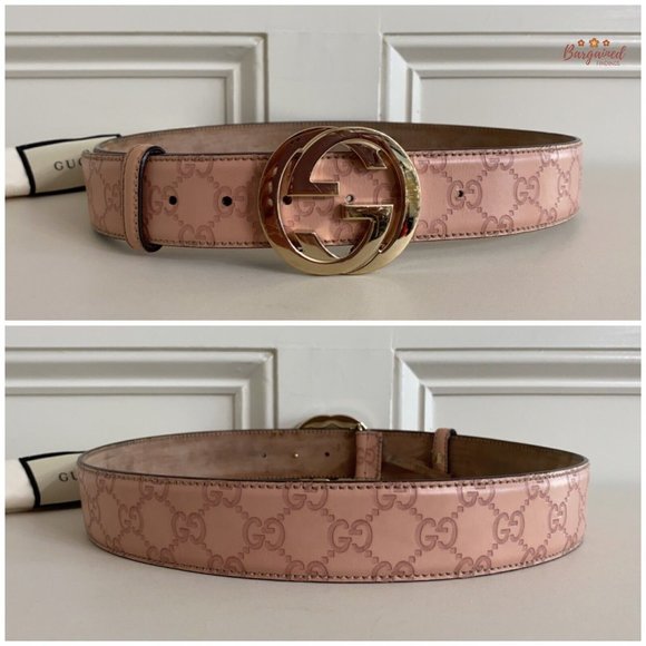Authentic Gucci Pink Guccissima Leather Gold Interlocking G Buckle Belt 90/36 - Picture 5 of 13